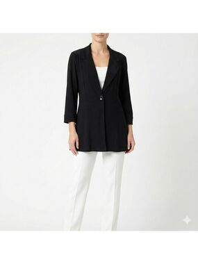 FRANK LYMAN Jersey Knit One Button Black Long Line Cardigan Sz 18 MADE IN CANADA